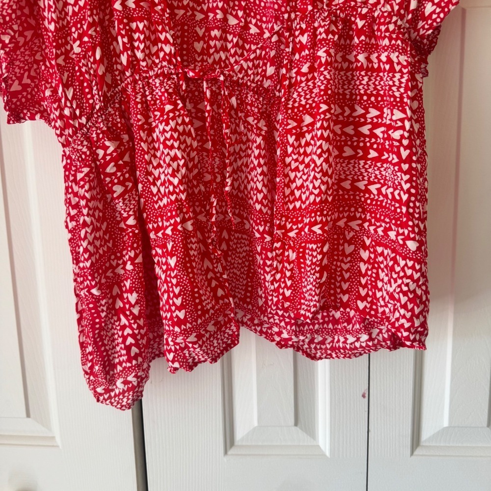 Victoria's Secret Red White Heart Print Kimono Robe Drawstring Cover Up O/S - Picture 4 of 5
